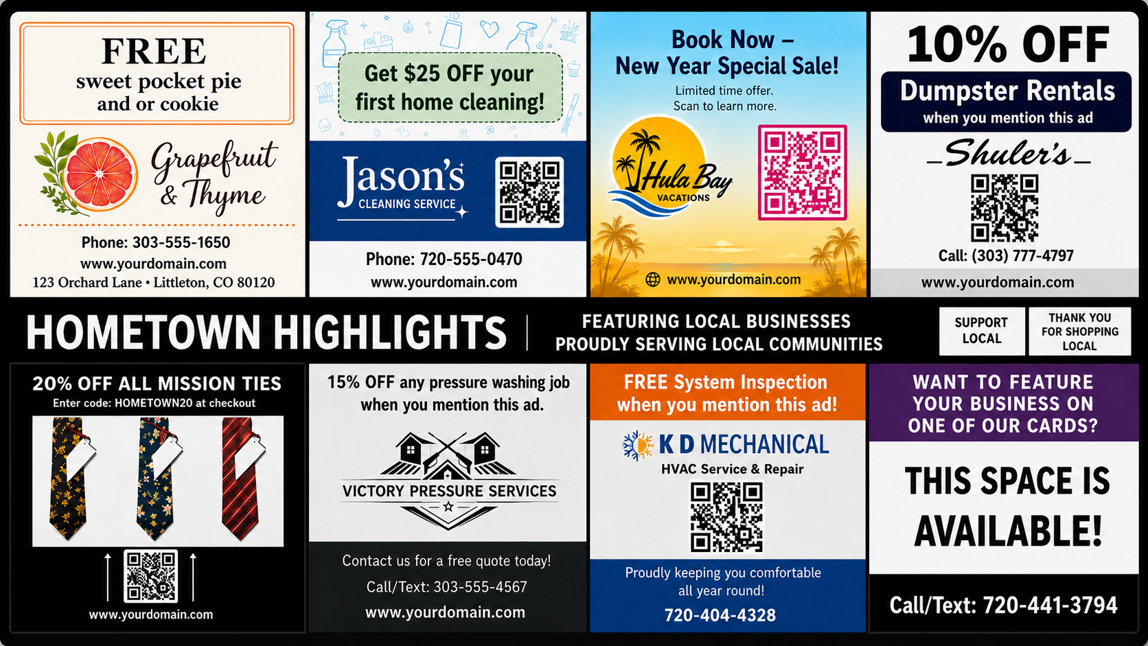 Sample 6x11 hometown highlights postcard campaign